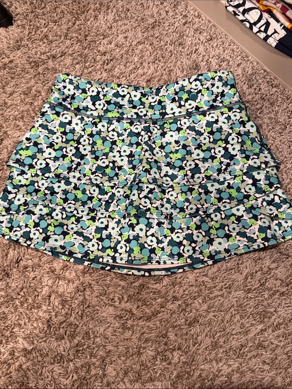 Athleta Floral Tiered Mini Skirt in Navy, Mint & White